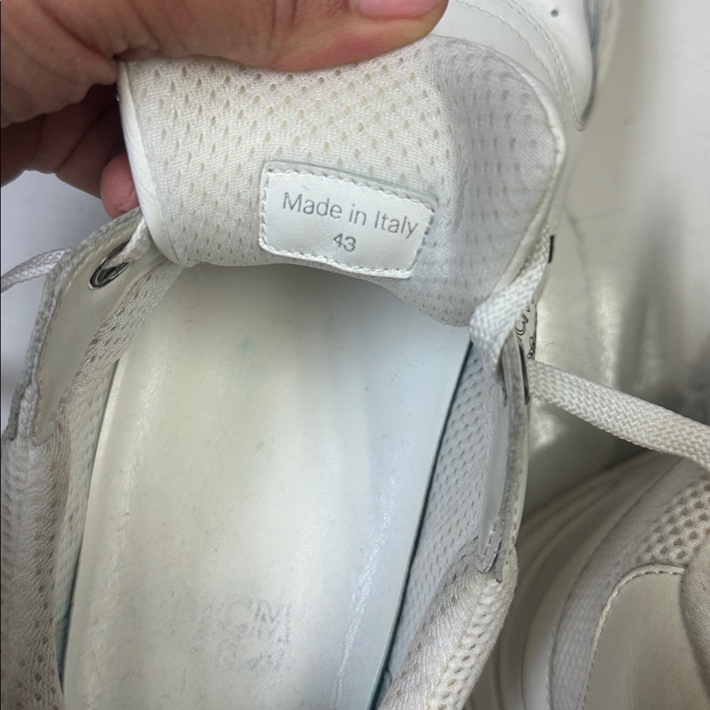 MCM Skyward Low-top Basketball Sneakers White Visetos Leather EU 43 US 10 - Picture 8 of 14